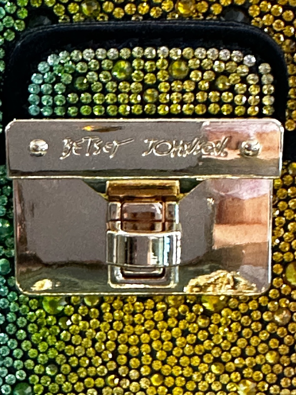 Betsey Johnson Multicolor Rainbow Crystals Crossbody with Gold Chain Strap 7”x5” - Picture 8 of 16